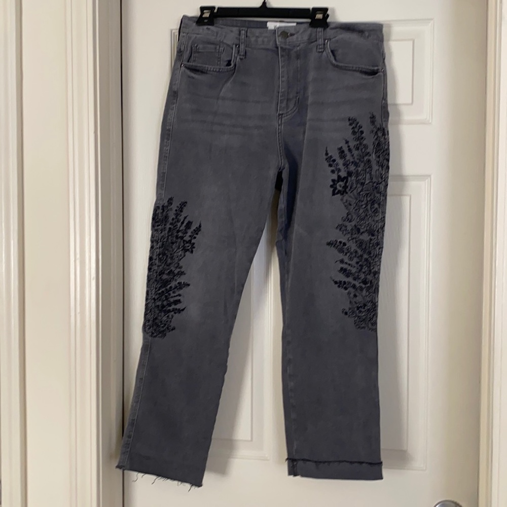 Free People Gray With Black Design Jeans